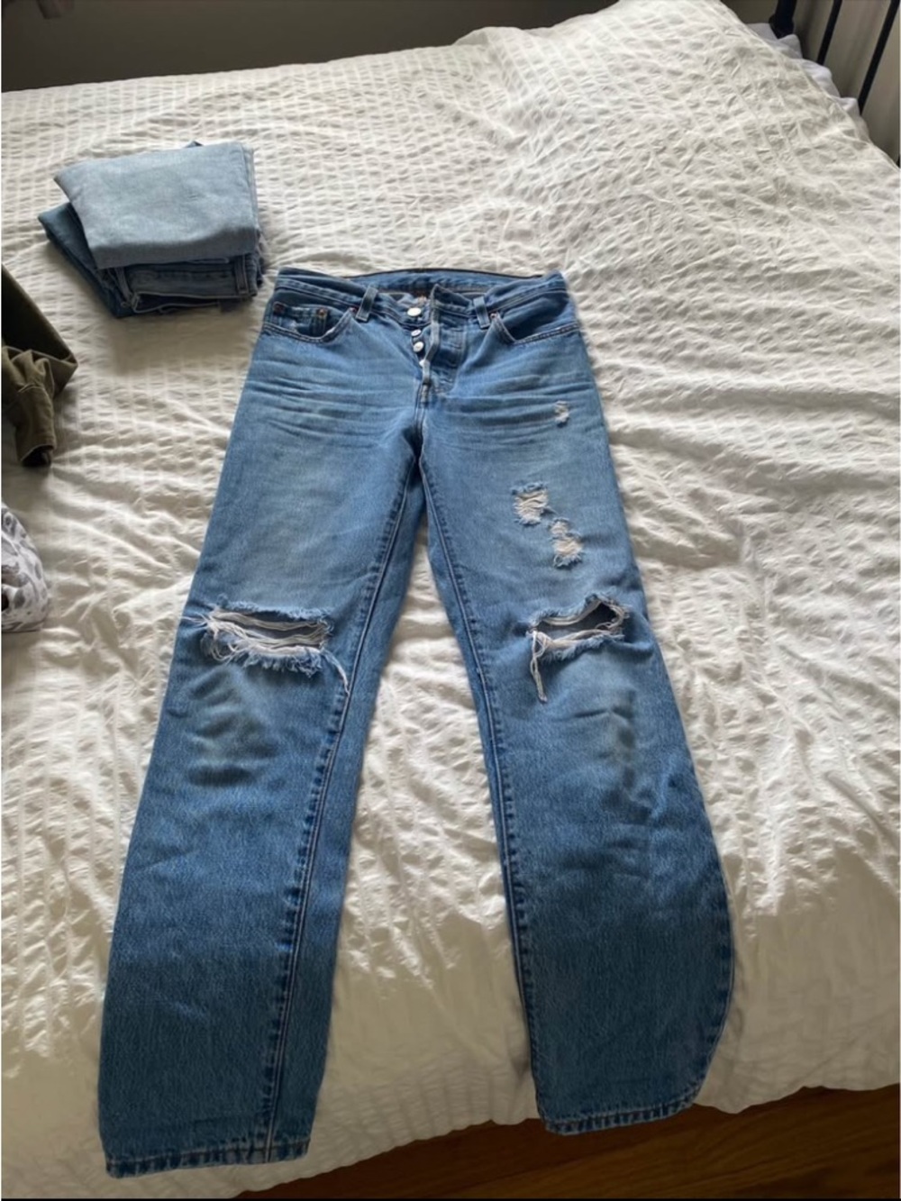 Levi's Light Blue Distressed Straight-Leg Jeans